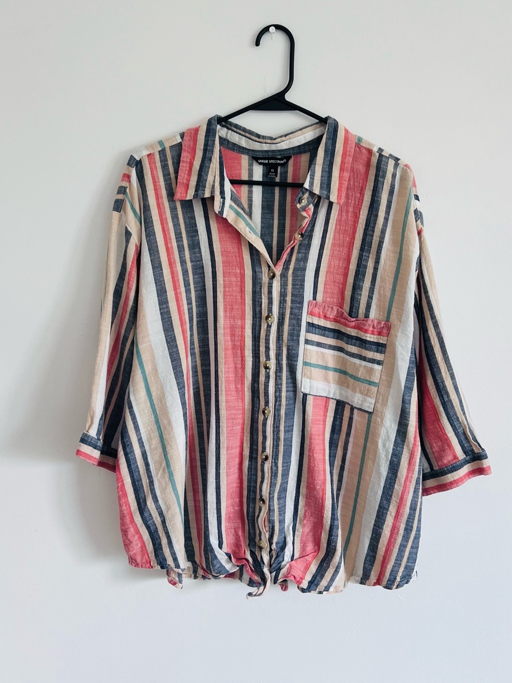 Striped Button-Front Tie-Hem Women's Shirt - Multi